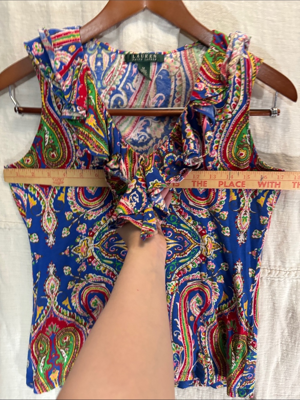 Ralph Lauren Blue Paisley Ruffle Blouse - Picture 3 of 6